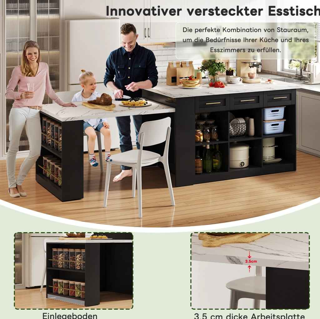 Isola cucina con tavolo estraibile e contenitore 150x90 cm