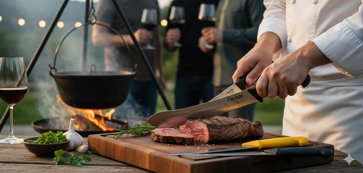 Set Coltelli 3 Pezzi per Scannare Disosso e Scimitarra Bufalo Kit BBQ