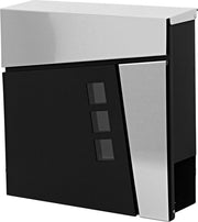 Borsa postale MCW-B29, borsa postale per fissaggio al muro Borsa postale per giornali, verniciatura a base di polvere ~ acciaio inox/nero