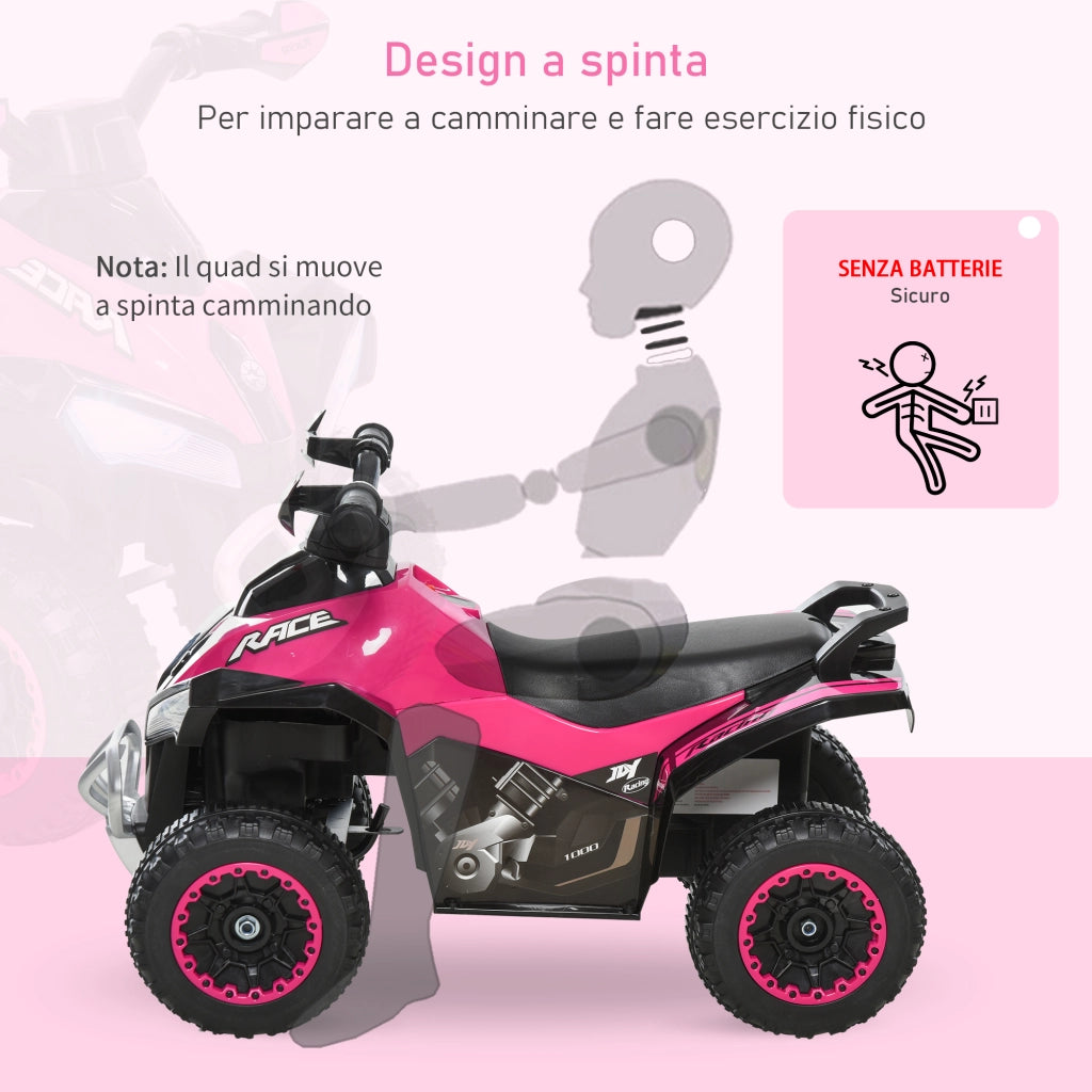 EasyComfort Mini Quad per Bambini 18-36 Mesi a Spinta Manuale con Musiche Integrate e Ampio Manubrio, Moto per Bambini in PP e Metallo, 67.5x38x44 cm, Rosa