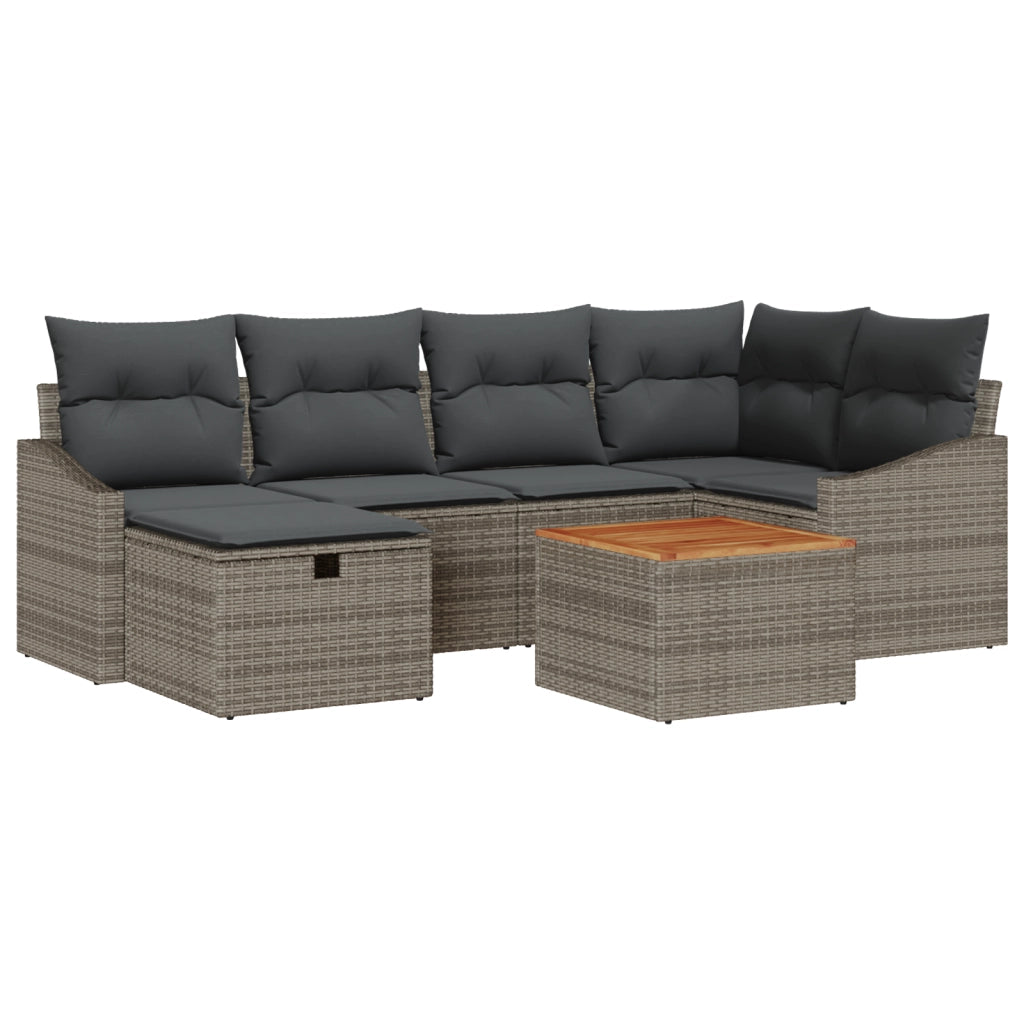 Set Divano da Giardino 7 Pezzi con Cuscini Grigio in Rattan Poli