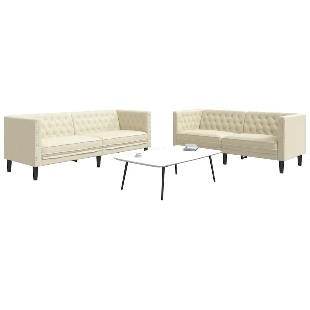 vidaXL Set Divani Chesterfield 2pz Crema in Similpelle