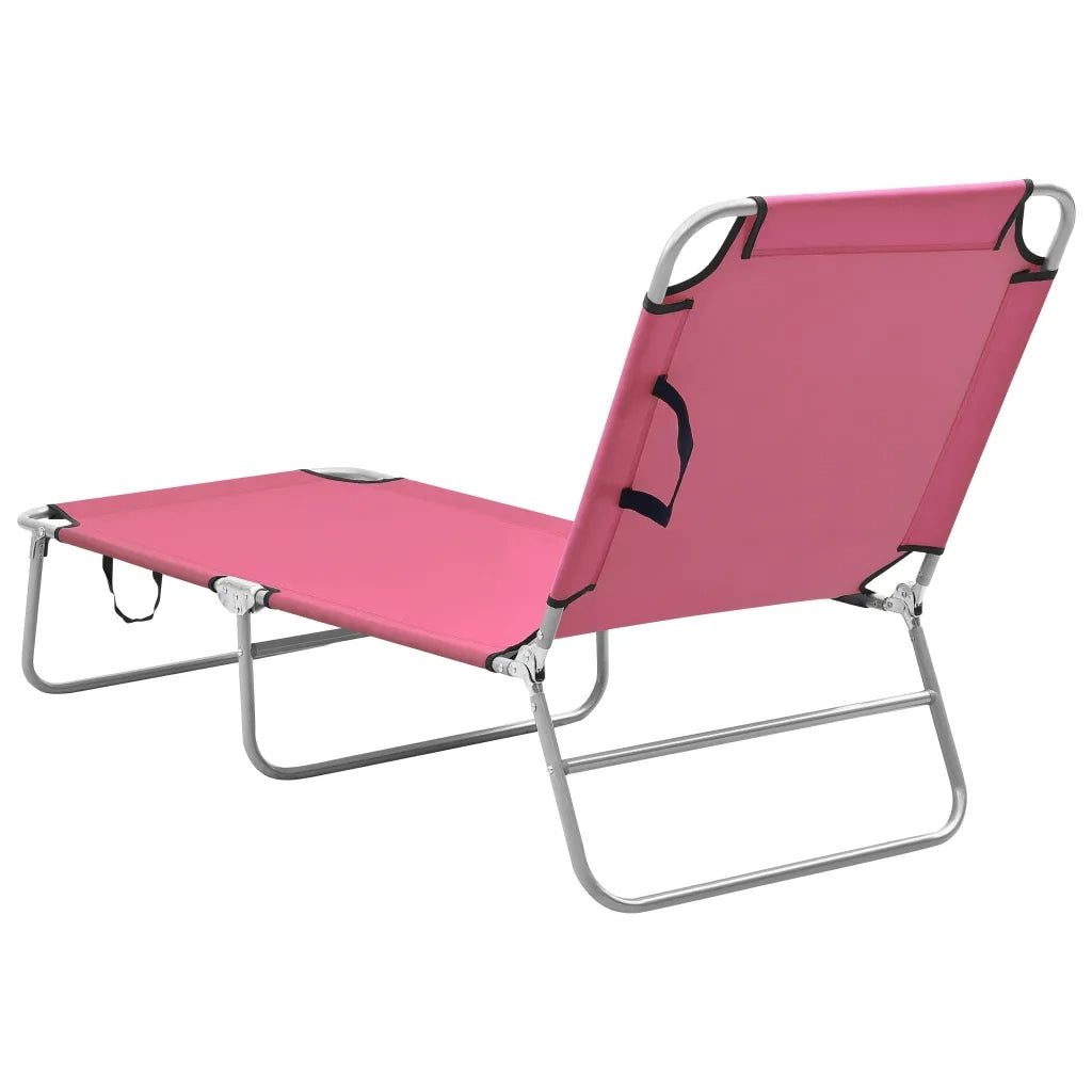 Lettino Prendisole Pieghevole in Acciaio e Tessuto Rosa cod mxl 23800