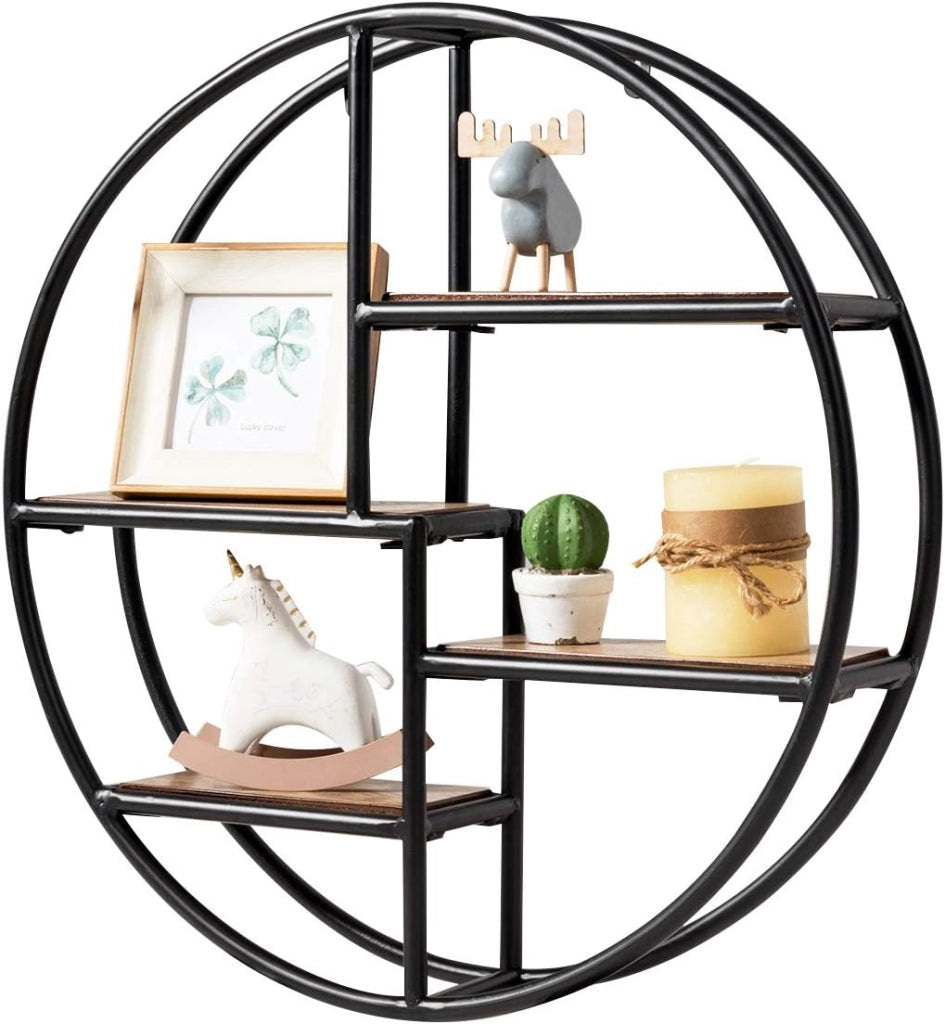 Mensola Rotonda da Parete con 4 Ripiani, Mensola Decorativa da Appendere, Design Moderno, Decorazione da Parete per Soggiorno, Camera da Letto, Cucina,55x11x55 cm