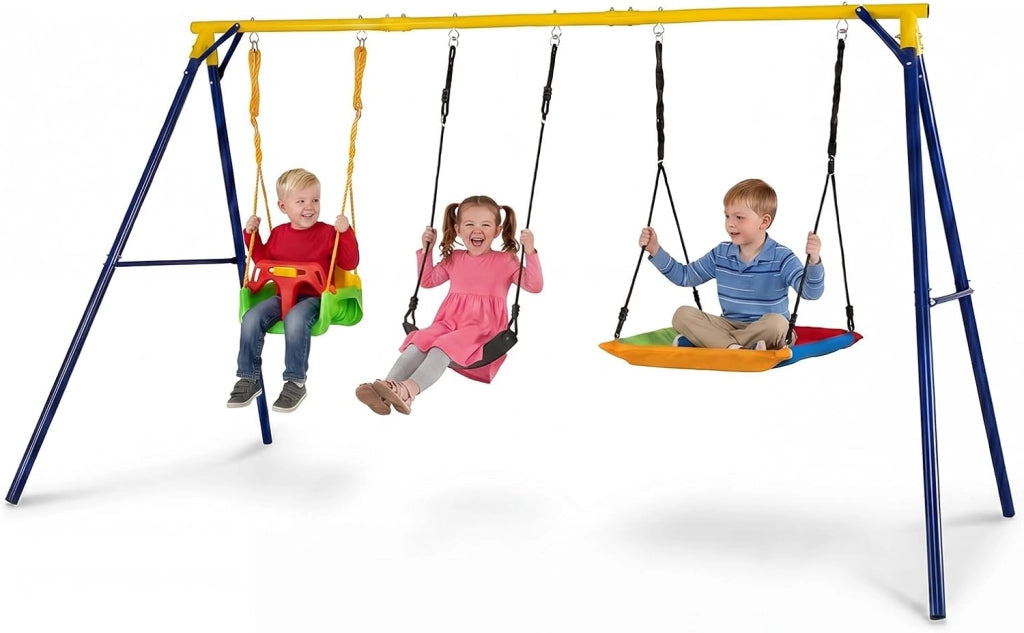 Set di Altalene da Interno e da Esterno, 3 in 1 Altalena da Giardino per Bambini, Corde Regolabili, per Giardino e Parco, Portata 300 kg