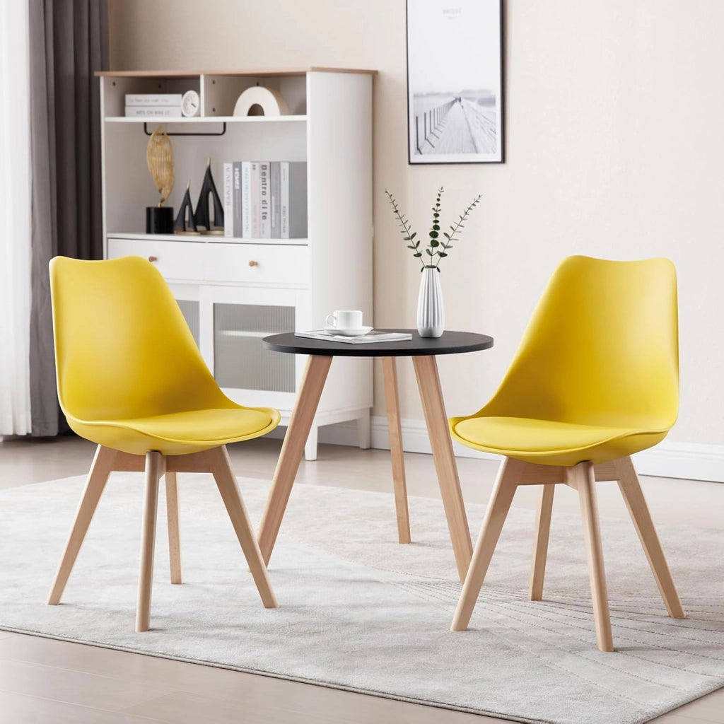 Sedie da Pranzo Set di 2, Sedie da Cucina, in Legno Massello e Pelle Sintetica, Capacità di Carico 150 kg, Giallo, BH29gb-2