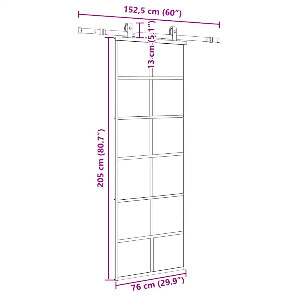 Porta Scorrevole con Ferramenta Nera 76x205 cm in Vetro ESG 3375904