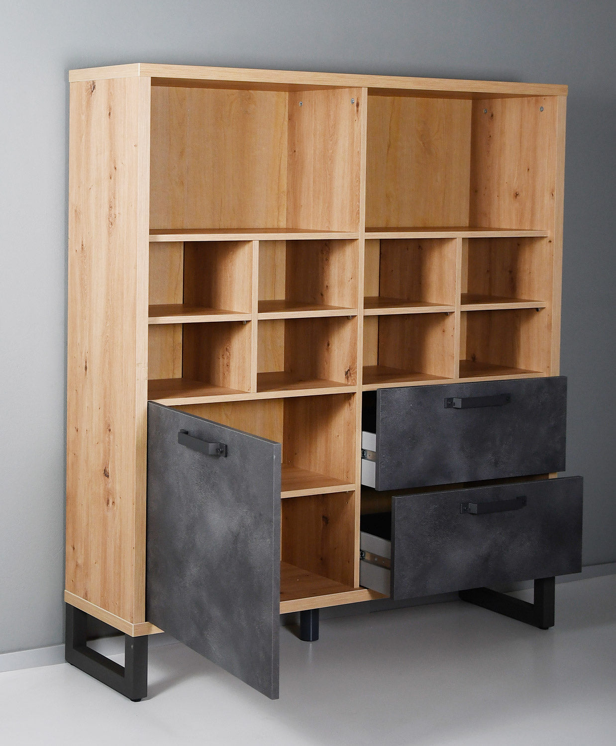 Libreria 1 Anta 2 Cassetti 131,6x35x147,2 cm in Truciolare Nobilitato Quercia e Ardesia