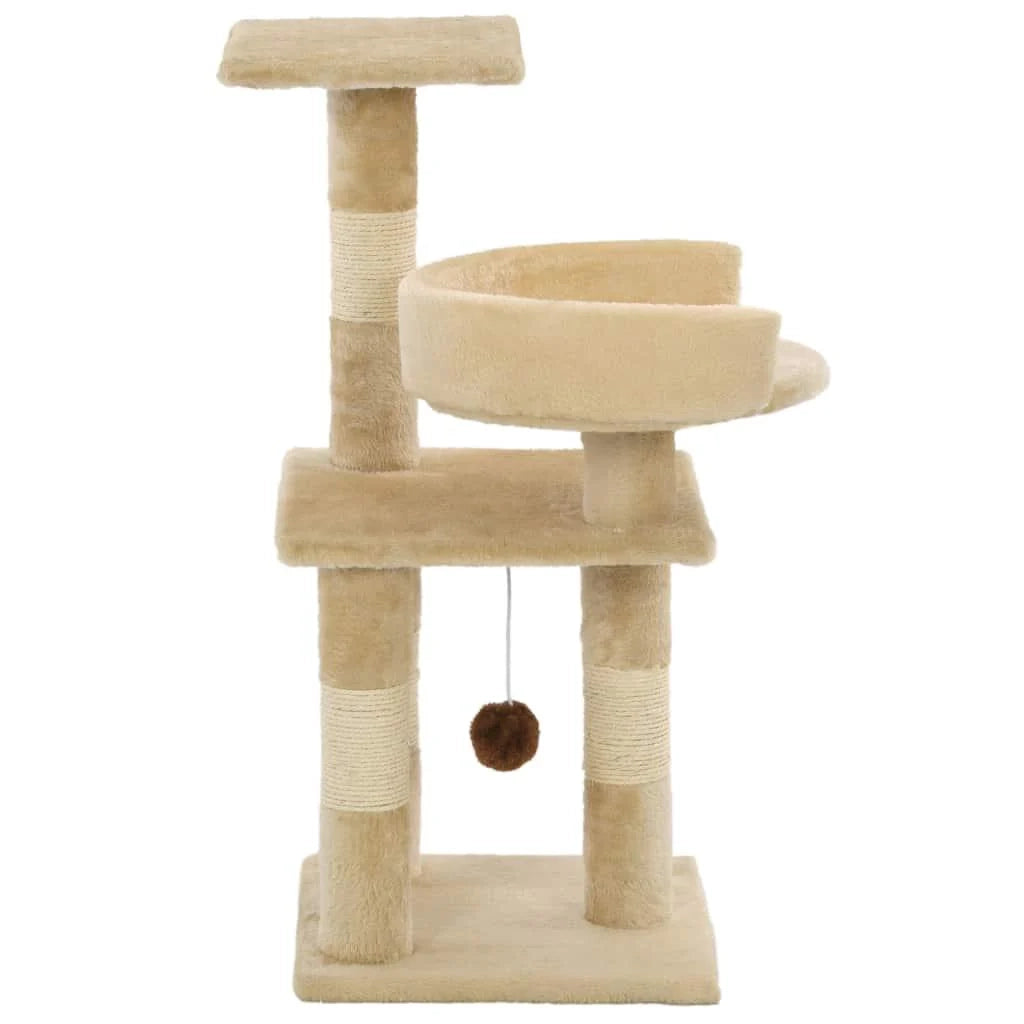 Tiragraffi albero per gatti cuccia per gatti peluche in sisal 65 cm beige 3702043