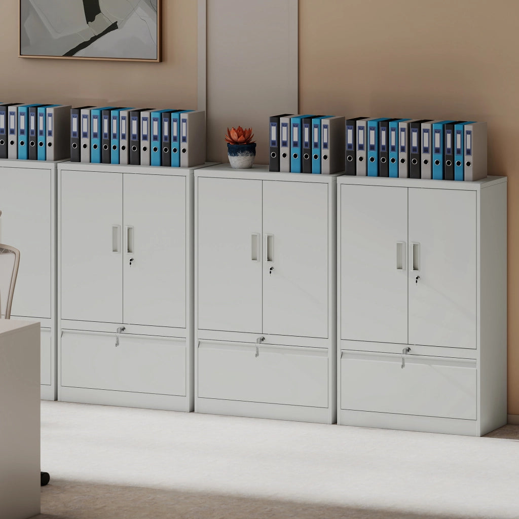 Armadietto da Ufficio 80x40x130 cm con Ripiano Interno e Cassetto in Acciaio Bianco