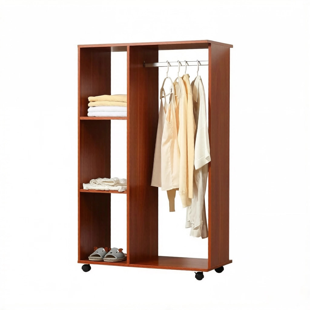 ARMADIO Aperto 80x40x128 cm con ruote noce in pannello di particelle