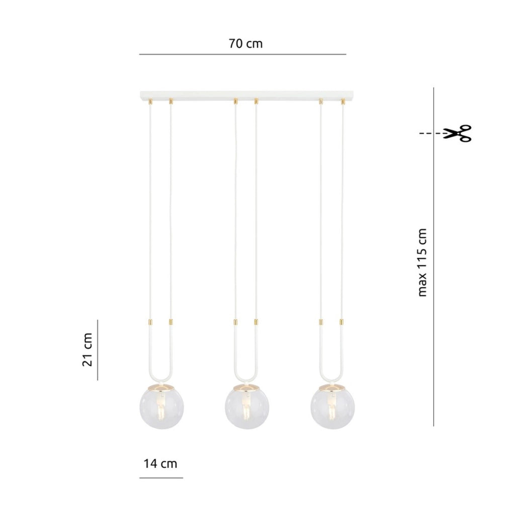 Lampada a sospensione GLAM in acciaio bianco e vetro con dettagli oro