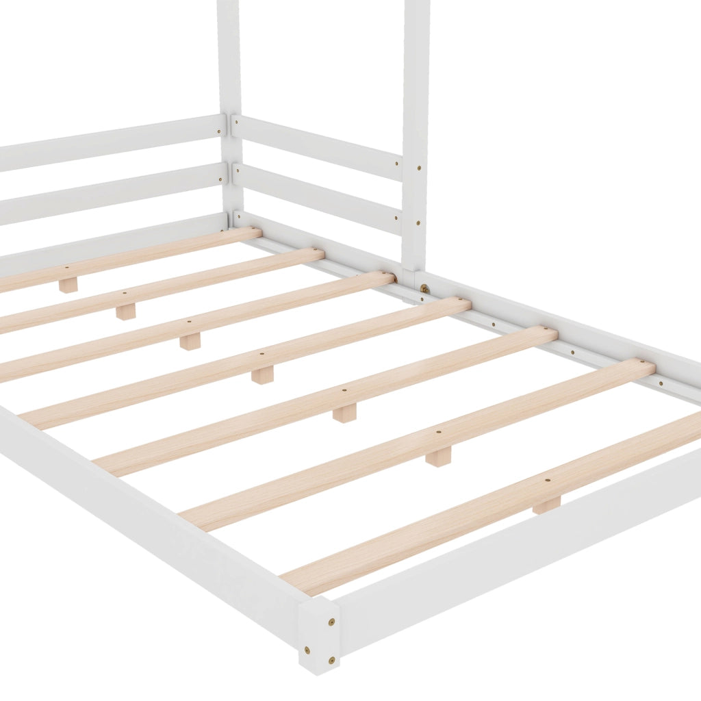 Letto a casetta 140x200 cm; con rete a doghe; legno e MDF; bianco (Senza materasso)