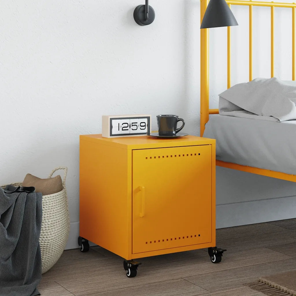 Comodino | Armadio da Notte | Mobiletto da notte Giallo Senape 36x39x43,5 cm in Acciaio