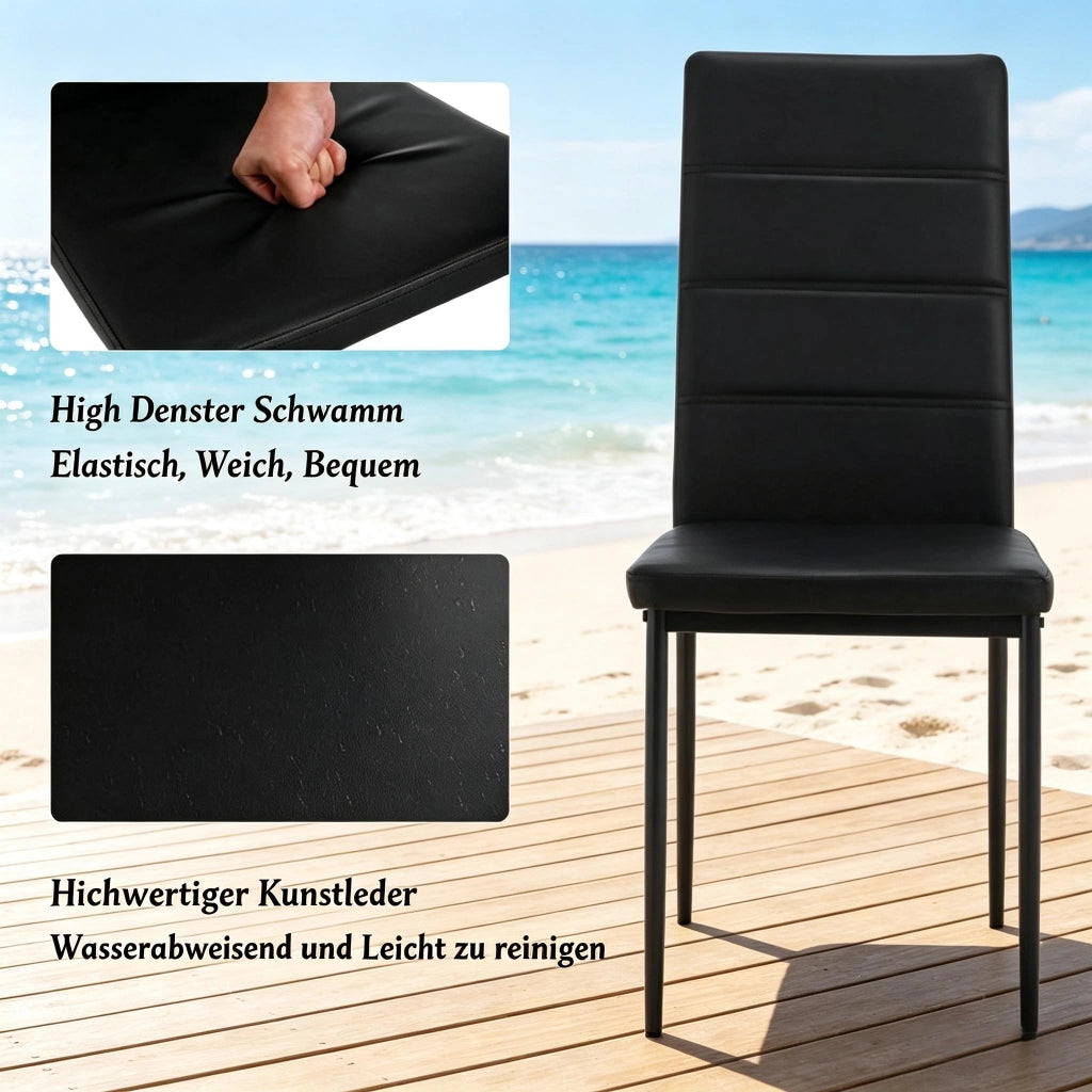 SEDIA da pranzo con schienale alto 40x51x98 cm in similpelle nera Set da 4 pezzi