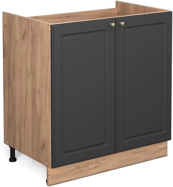 Mobile lavello cucina Fame-Line, Antracite-oro, 80 cm senza piano di lavoro, per la combinazione con altri moduli della serie Fame-Line