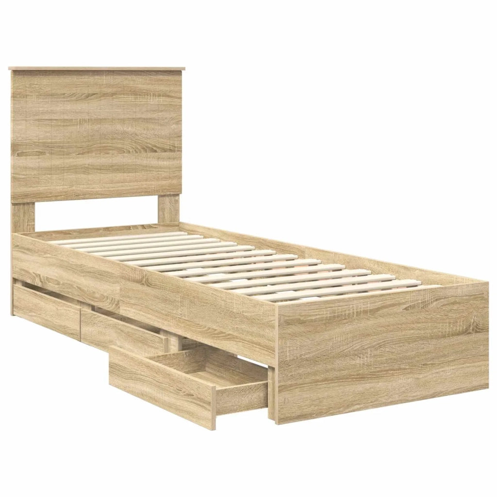 Struttura del letto con cassetto-Giroletto con contenitore-Rete del Letto Rovere Sonoma 75 x 190 cm 217151