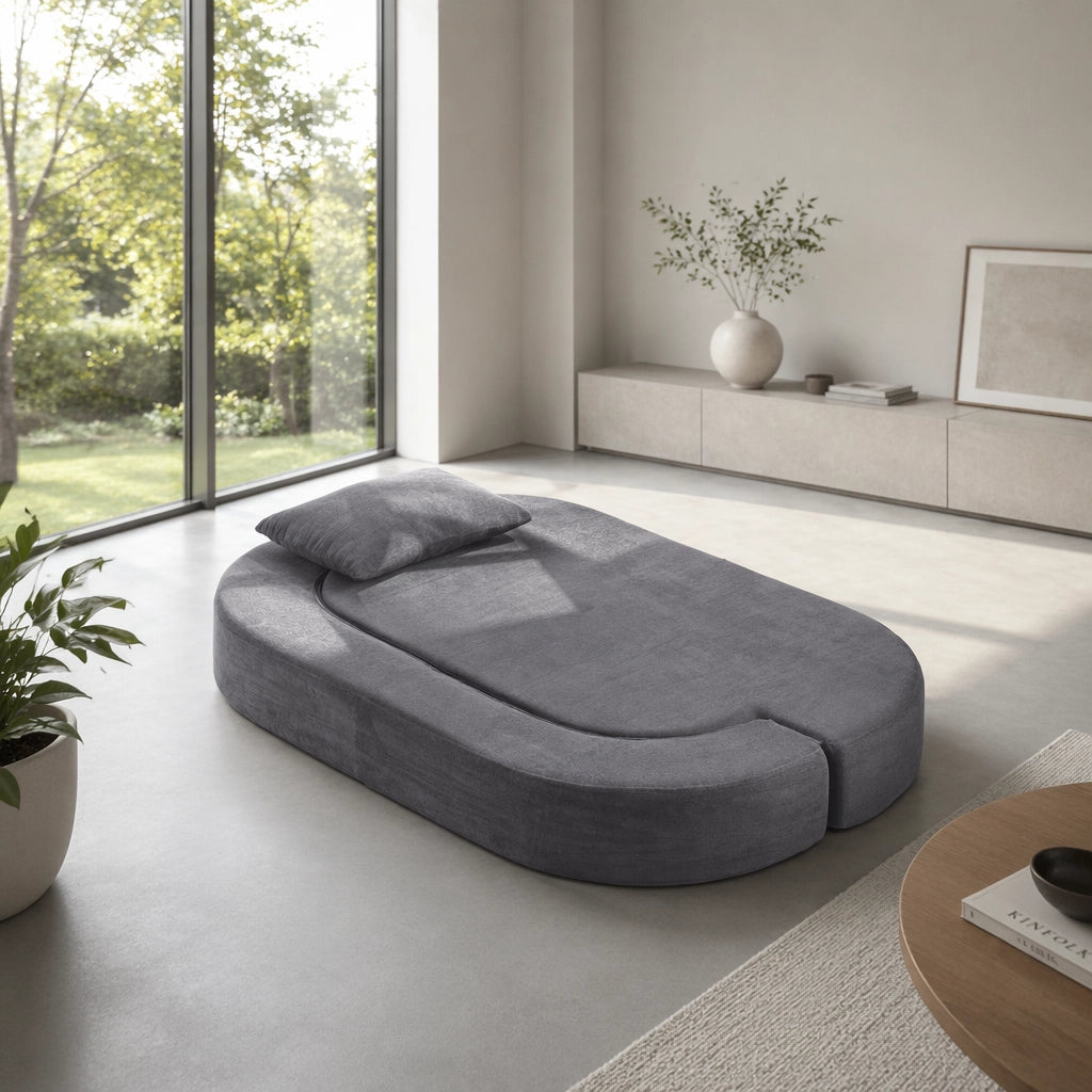 Divano letto pieghevole in flanella con schiuma ad alta densità e coperta grigio chiaro 131 × 32 × 32 cm