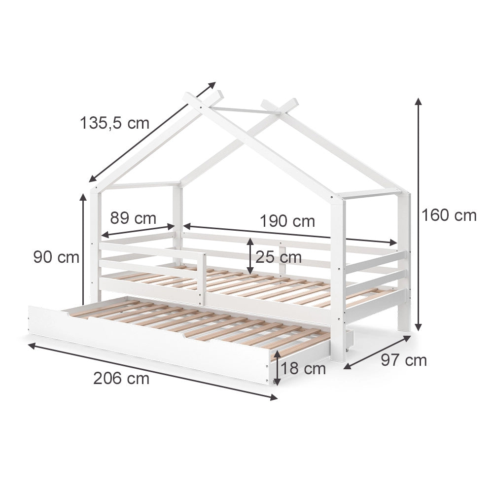 Vitalispa Letto montessori bambini Bianco 200 x 90 cm con letto e materasso per ospiti