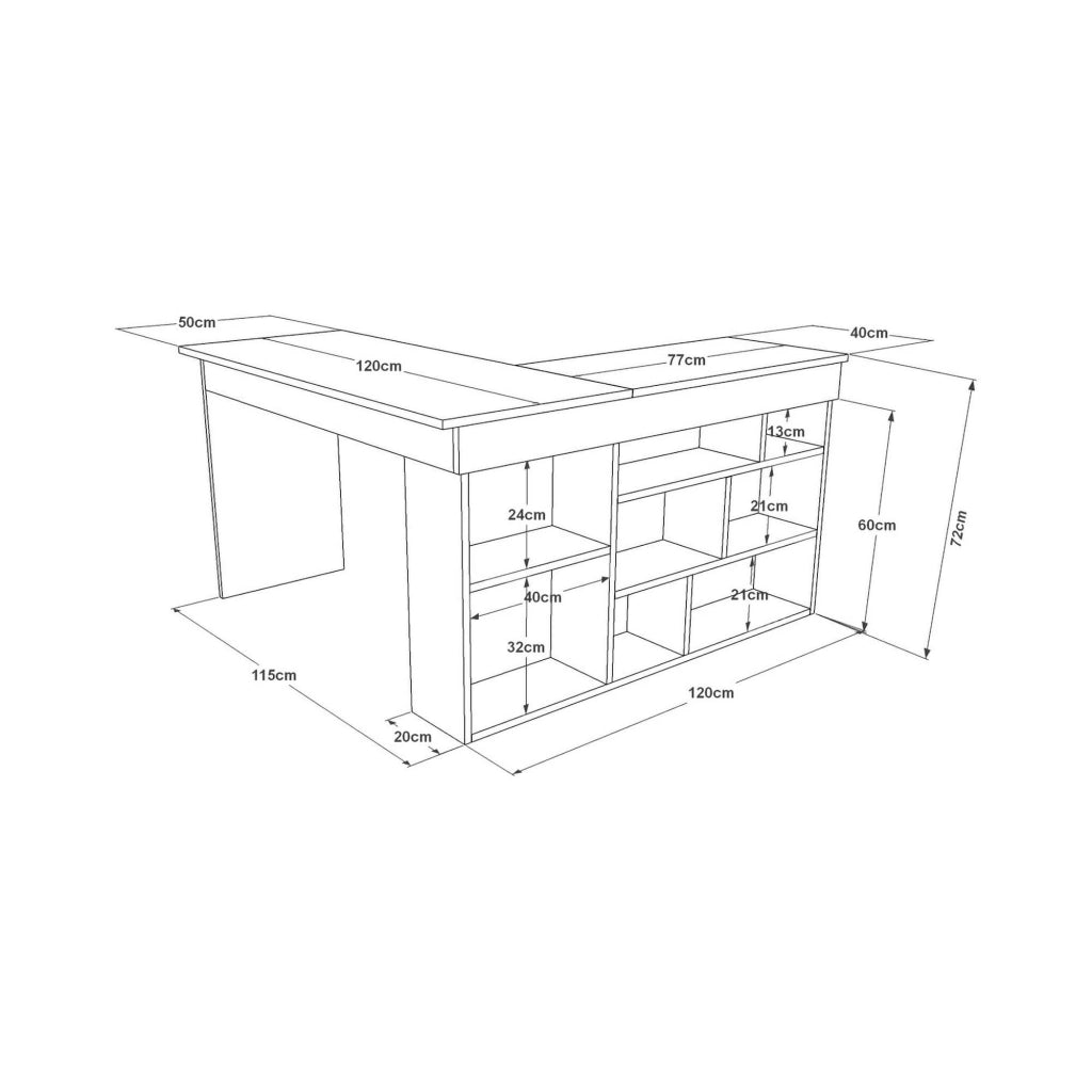 Scrivania Altin, Scrittoio multiuso, Tavolo per ufficio porta PC, Piano di lavoro, 129x120h72 cm, Quercia e Nero