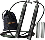 Saltello a Volo con Manubri in Metallo con Pesi Extra - 2 Regolazioni di Lunghezza per Cinturone in PVC con Cavo in Acciaio - Corda da Saltello per Adulti Bambini Ragazzi