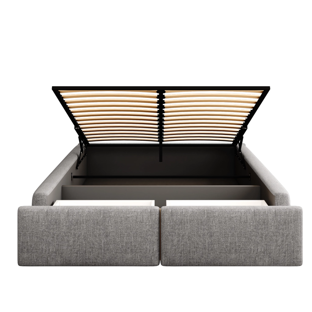 LETTO imbottito 140x200 cm grigio con contenitore idraulico e 2 cassetti