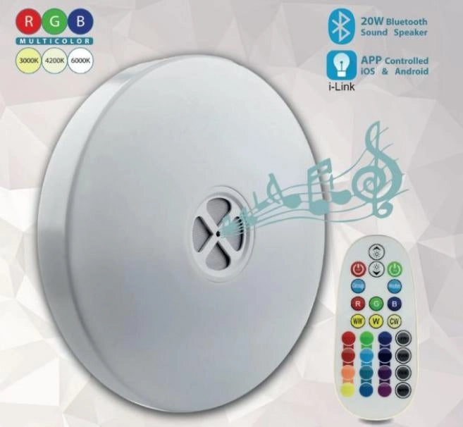PLAFONIERA LED DA SOFFITTO 25W Ø36cm SMART RGB BLUETOOTH SPEAKER APP