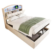 Letto Contenitore Singolo 90x200 cm; LED; USB e Type-C; in Tessuto Beige