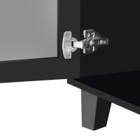 Credenza Moderna con Specchio e Maniglie di Cristallo, 4 Ante e Ripiani Mobili per Soggiorno e Cucina, 160x40x84 cm, Nero