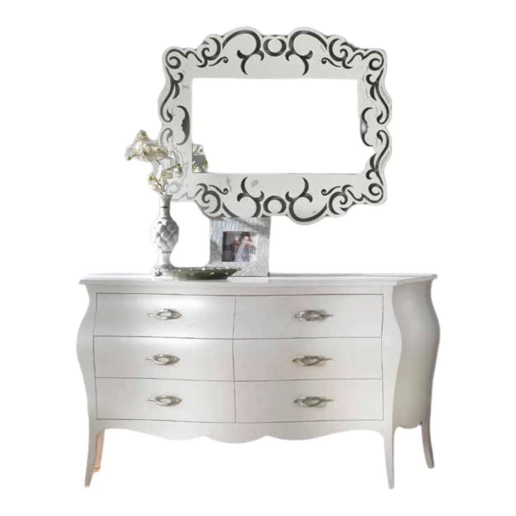 ComÒ bombato classico 6 cassetti bianco perlato 162x58x85 (3246) - Mobili 2G