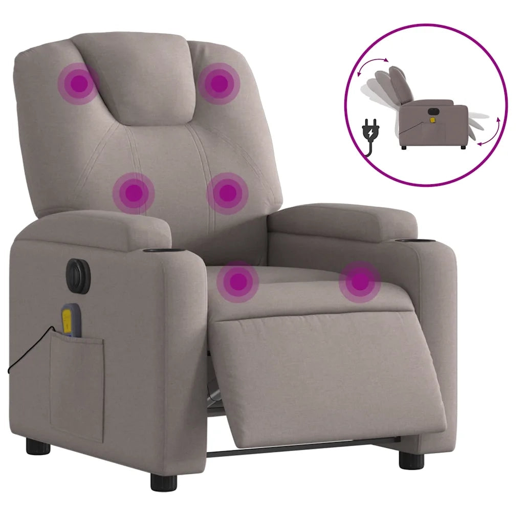 Poltrona Massaggiante | Sedia Relax Reclinabile Elettrica Tortora in Tessuto