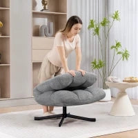 Poltrona da salotto senza braccioli, girevole, in tessuto di ciniglia impermeabile, seduta ampia, 75 x 95 x 90 cm, Grigio