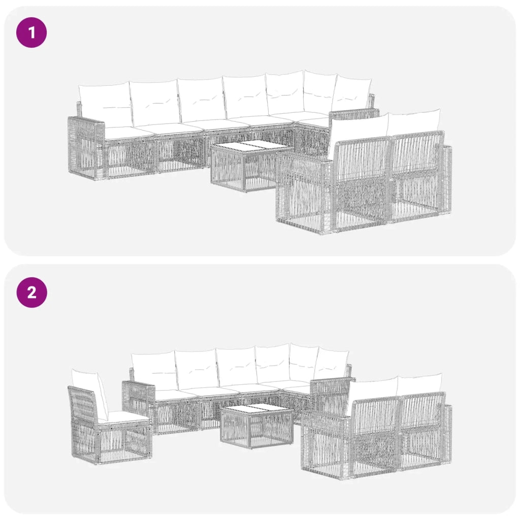 Set Divano da Giardino 9 pcs Grigio e Grigio Scuro polyrattan