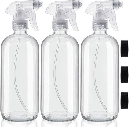 Set di bottiglie spray riutilizzabili - 3 pezzi - 500 ml - Translucido - Idoneo per pulizia, aromaterapia, olii essenziali