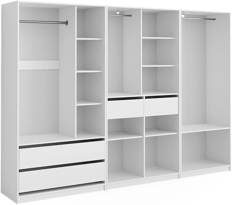 Armadio Elmo, Bianco, 280 x 200 cm Set di 3, per una conservazione flessibile di diversi capi di abbigliamento