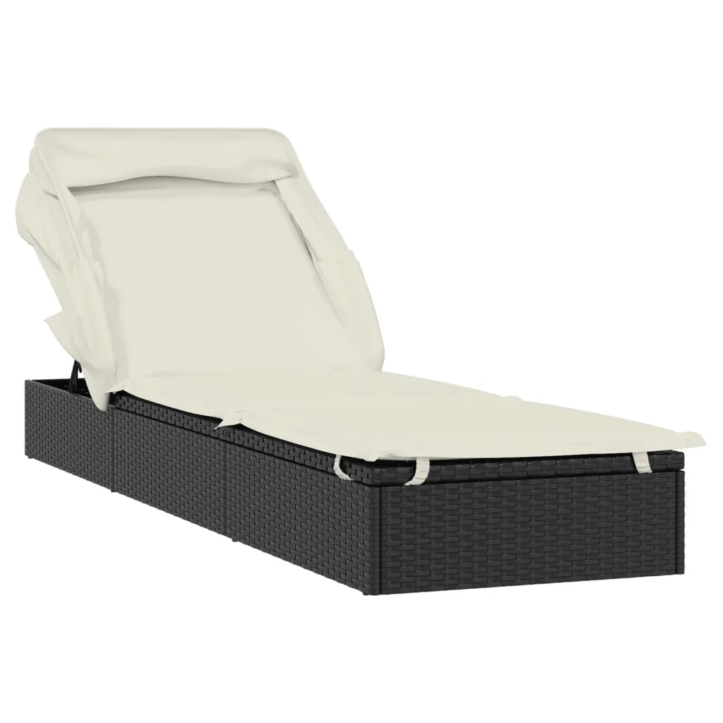 Sdraio da giardino | Lettino con Tetto Pieghevole Nero 213x63x97 cm Polyrattan
