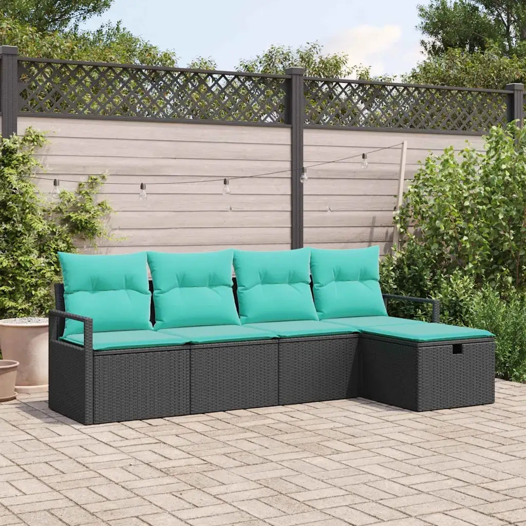 Set di divani con cuscino 5 pcs Nero e Turchese polyrattan 3359165