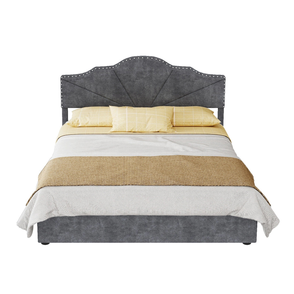 letto moderno tessuto e metallo grigio 140 x 200 cm