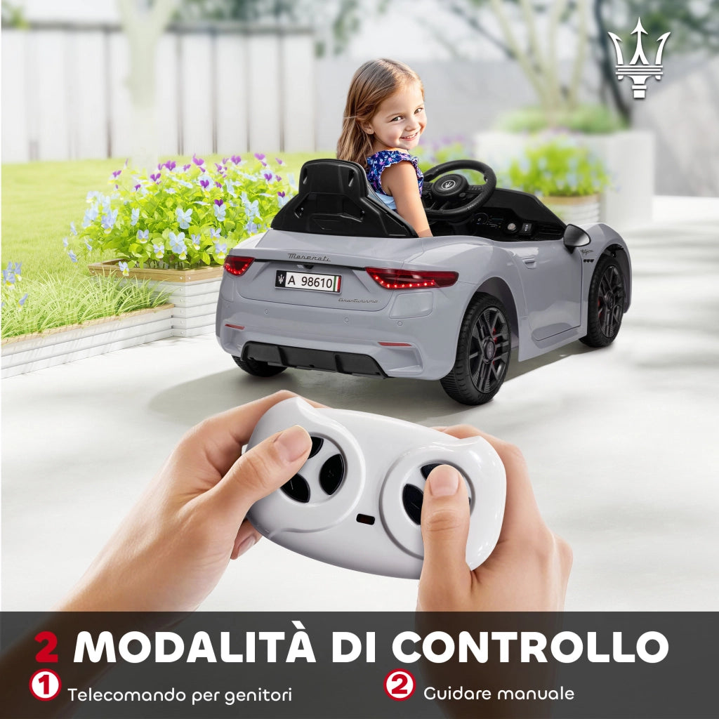 Macchina per Bambini 12V Maserati Gran Turismo Folgore con Telecomando, Et¨¤ 3-5 Anni, Grigio