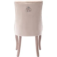 Set di 2 sedie imbottite per sala da Pranzo in Velluto con Schienale alto trapuntato a bottoni , 51x47x97 cm, Beige