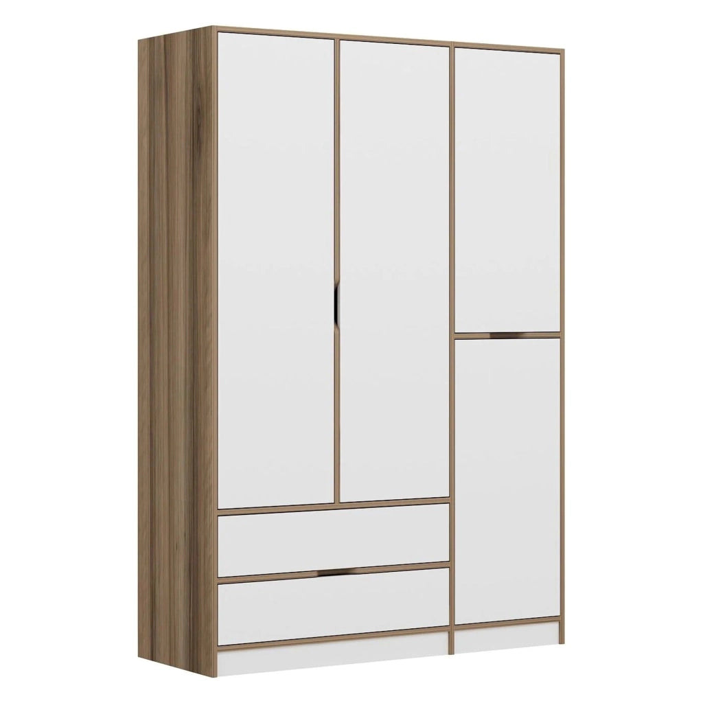 Armadio Camera da Letto Serle, Guardaroba Grande 2 Cassetti, 140x208h cm Bianco
