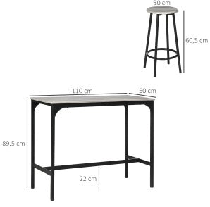 Set tavolo da bar 5 pezzi 110x50x89.5 cm salvaspazio in MDF grigio