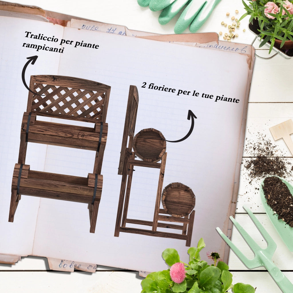 Fioriera da Esterno 2 Livelli con Griglia ¨C zephmum ¨C Legno Abete 42x49x80 cm Marrone