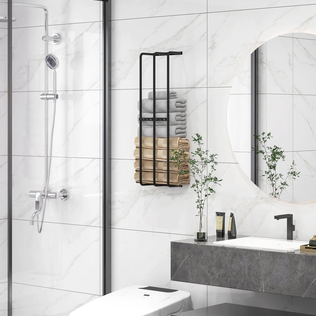 Portasciugamani a muro 3 barre ¨C Minimal ¨C metallo nero 21x12x74 cm