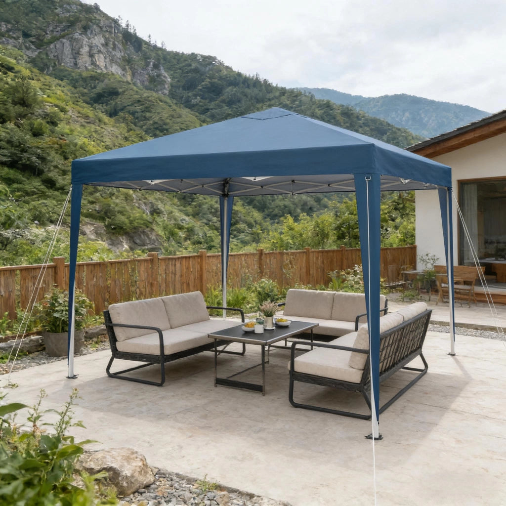 Gazebo Pieghevole Da Giardino Blu 3 M X 3 M In Ferro E Tessuto Oxford Impermeabile Per Esterni