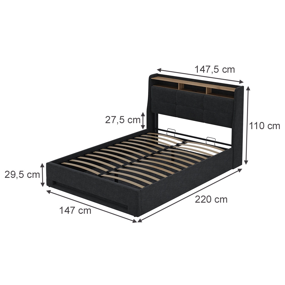 Vitalispa Letto imbottito Antracite/quercia con LED e connessione USB