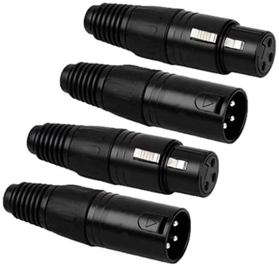 Connettori XLR Premium - 4 pezzi - 2 coppie - Microfono Audio - Maschio/Femmina - Nero - Zoccolo 3-punti - Set Completo