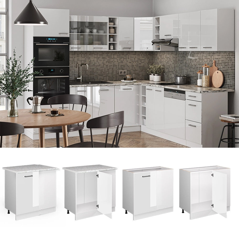 Mobile ad angolo cucina R-Line Bianco lucido/Bianco 86 cm senza piano di lavoro Vicco