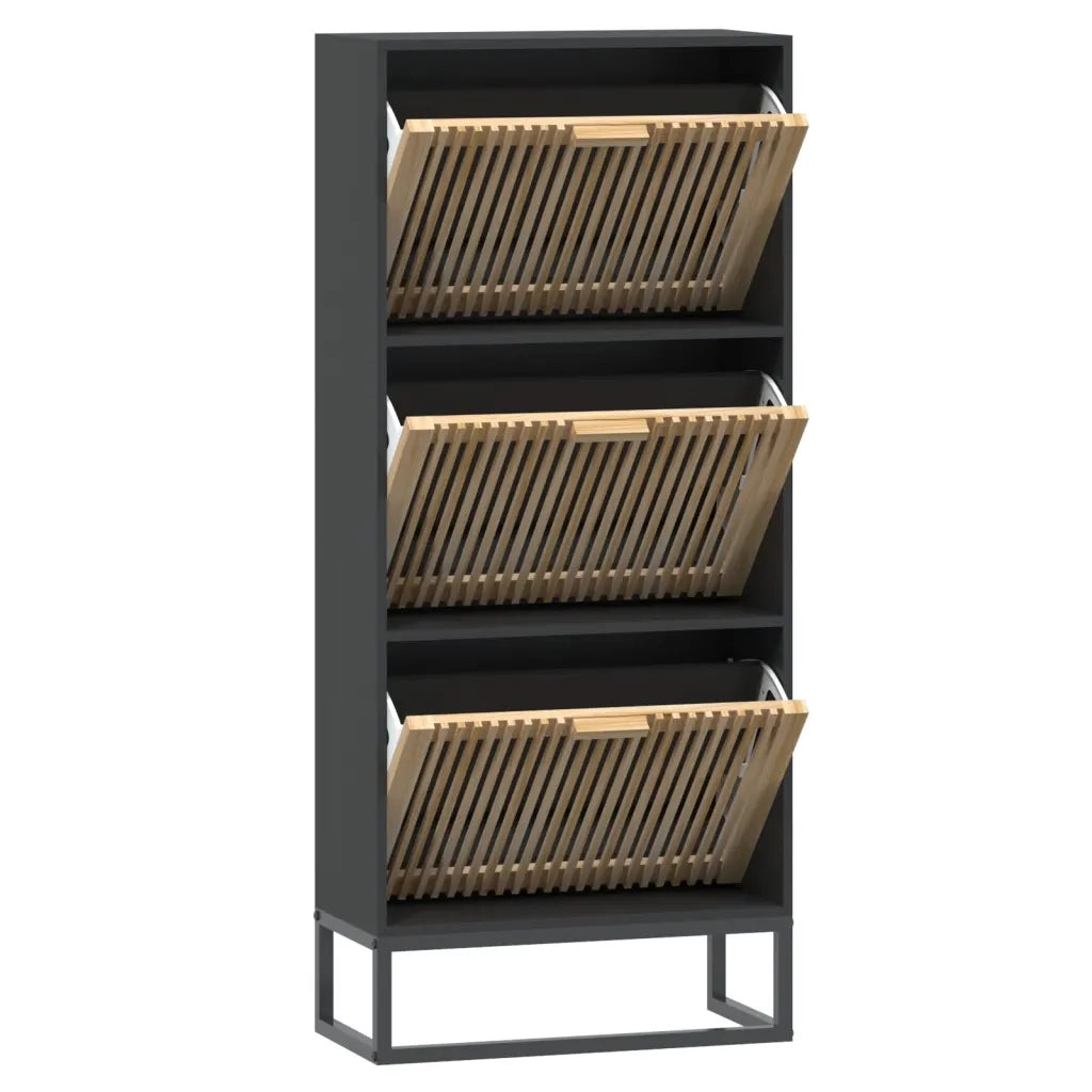 Scarpiera Nera 52x25x120 cm in Legno Multistrato 352128