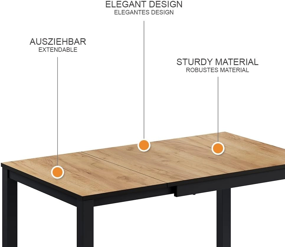 Tavolo da pranzo Granny, Rovere/antracite, 120 x 70 cm Estensibile, con funzione di estensione per lunghezze del tavolo variabili